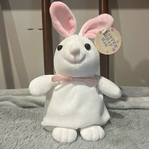 Vintage White & Pink Stuffed Animal Plush Easter Bunny Rabbit Bean Bag Filled